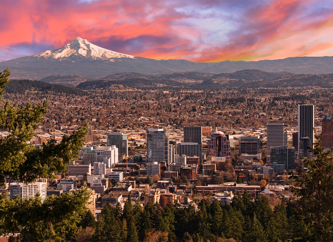 Portland, OR - Beautiful Vista of Portland, Oregon During Sunset